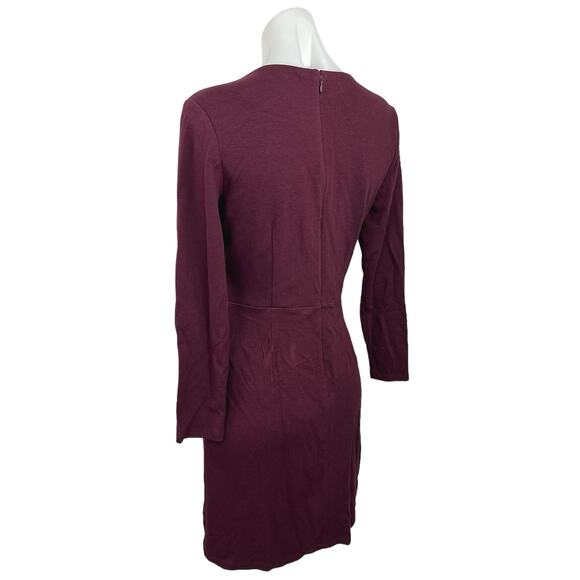 Ann Taylor LOFT Purple Burgandy Faux Wrap V-Neck Long Sleeve Career Dress Size 8 - Picture 2 of 4